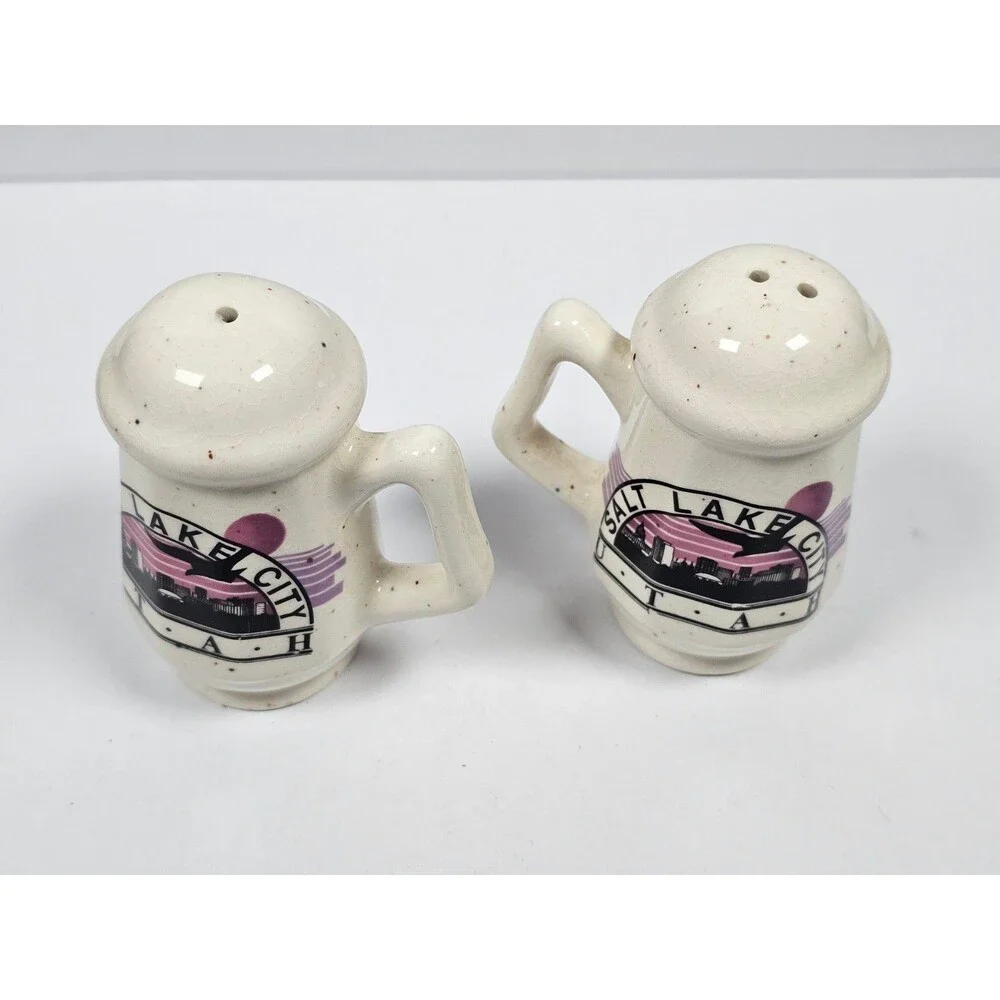 Salt Lake City Utah Salt and Pepper Shaker Souvenir Set w/ Handles